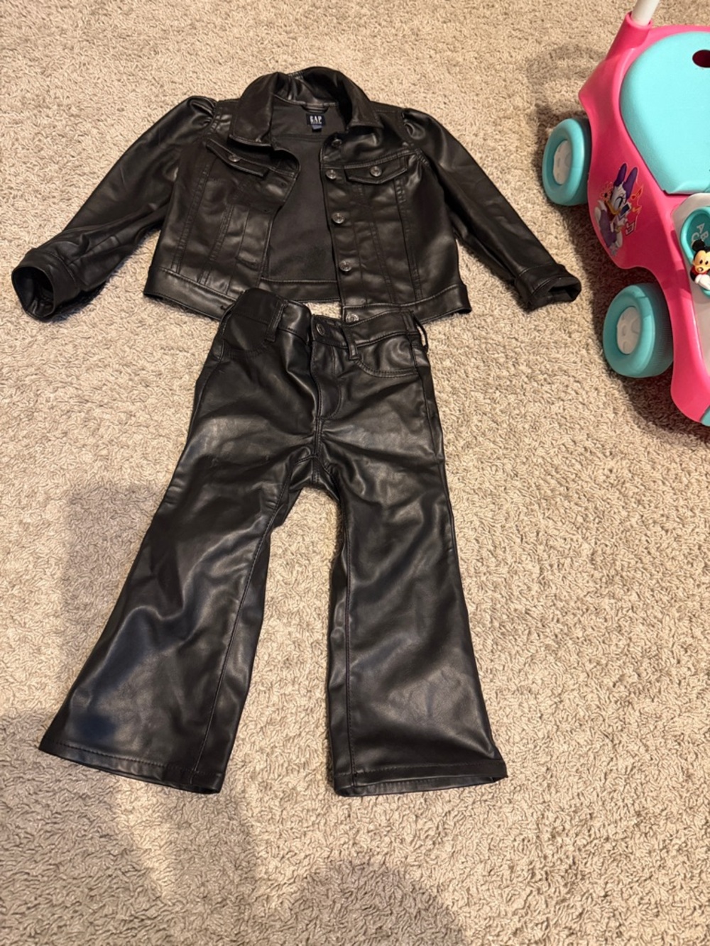GAP Black Faux Leather Jacket and Pants Set
